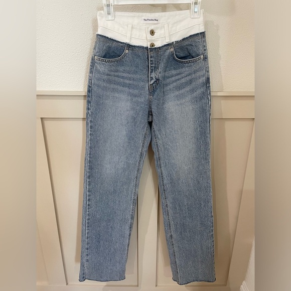 The Frankie Shop Two Tone Contrast Wide Leg Baggy White Denim Pants Jean - Picture 1 of 14